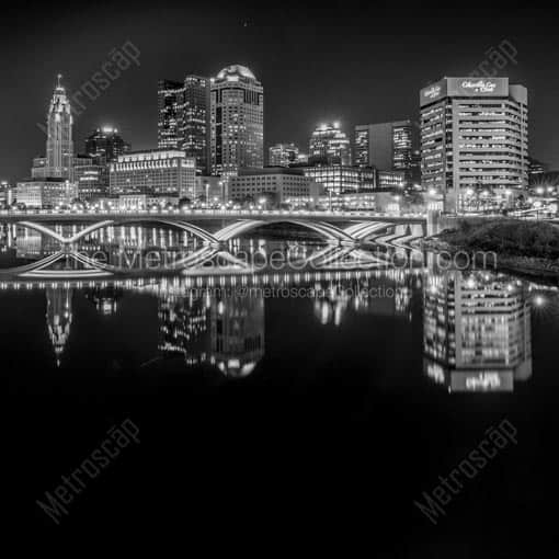Downtown Columbus at Night -- Columbus Black and White Wall Art