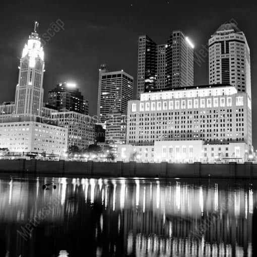 The Columbus Skyline from the Amphitheater -- Columbus Black and White Wall Art