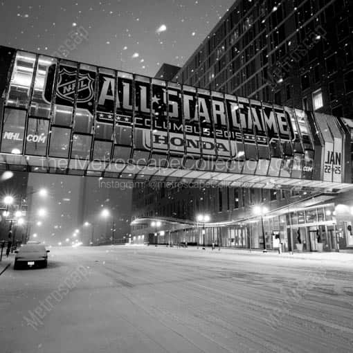 The Downtown Columbus Hilton Foot Bridge during the 2015 NHL All-Star Game -- Columbus Black and White Wall Art