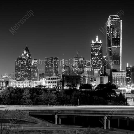 The Downtown Dallas Skyline Overlooking the Stemmons Expressway -- Dallas Black and White Wall Art