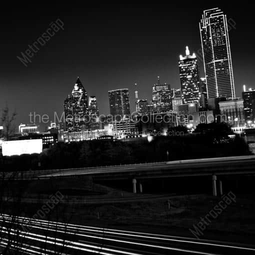 Downtown Dallas from above Interstate 35 -- Dallas Black and White Wall Art