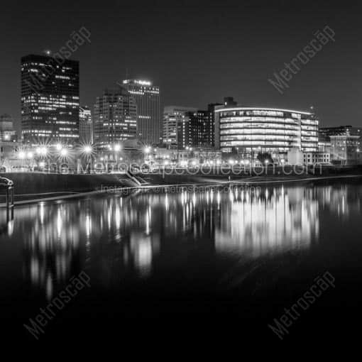 Downtown Dayton Skyline from Riverside Drive -- Dayton Black and White Wall Art