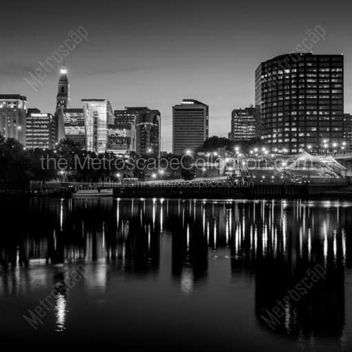 The Downtown Hartford Skyline at Night -- Hartford Black and White Wall Art