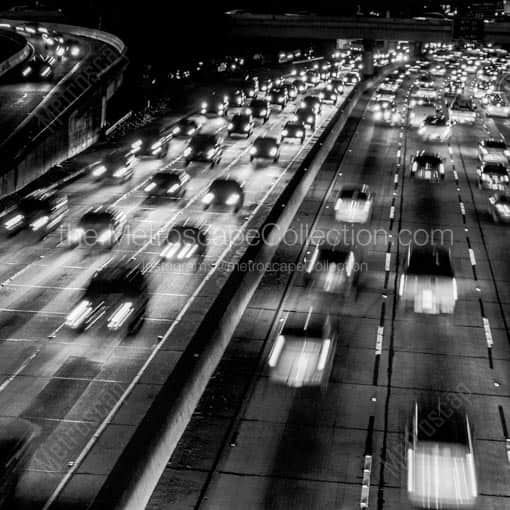 Downtown Los Angeles Traffic at Night -- Los Angeles Black and White Wall Art