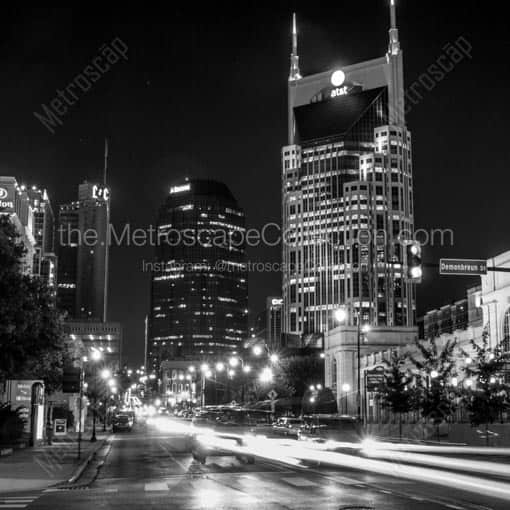 Downtown Nashville Tennessee at Night -- Nashville Black and White Wall Art