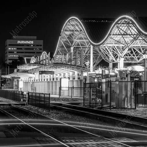 The Downtown Orlando Lynx Station at Night -- Orlando Black and White Wall Art