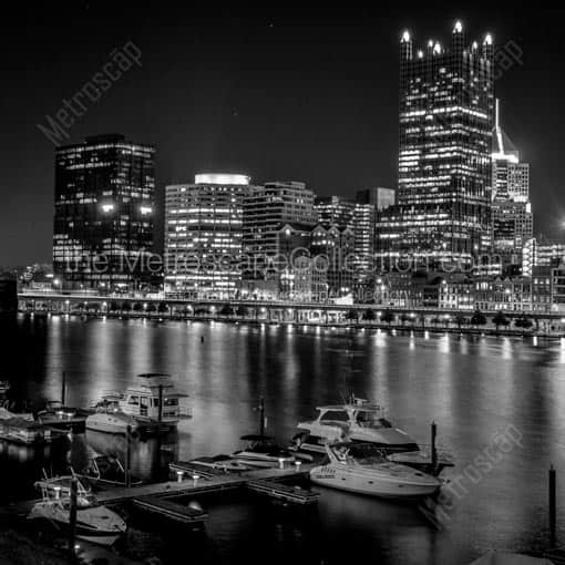 A Small Marina on the Monongahela River in Downtown Pittsburgh -- Pittsburgh Black and White Wall Art