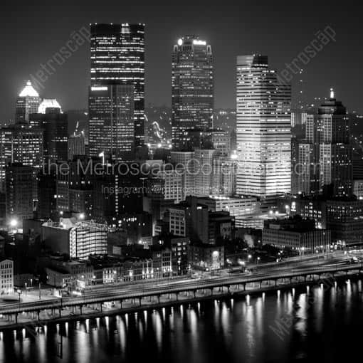 The Eastern Half of the Pittsburgh Skyline -- Pittsburgh Black and White Wall Art