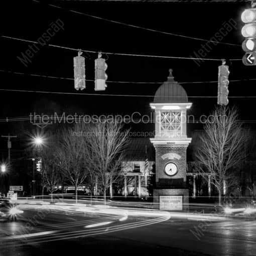 Matte Black MDF Framed Black and White Poland Photograph: Downtown Poland Ohio at Night in a Square Matte Black MDF Frame