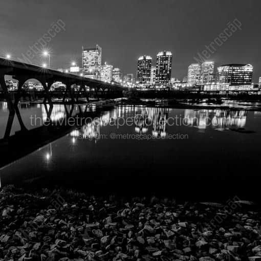 The Downtown Richmond Virginia Skyline at Night -- Richmond Black and White Wall Art