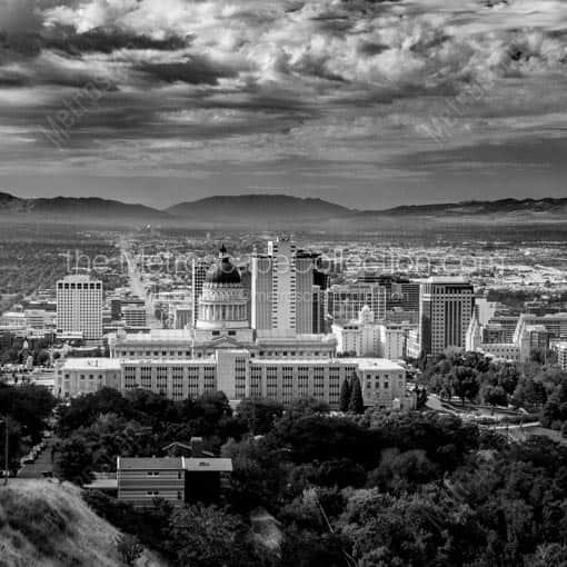 Downtown Salt Lake City from Ensign Peak -- Salt Lake City Black and White Wall Art