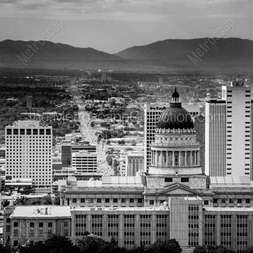 Downtown Salt Lake City from Ensign Peak -- Salt Lake City Black and White Wall Art