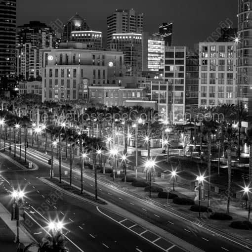 Downtown San Diego above Convention Center Drive -- San Diego Black and White Wall Art
