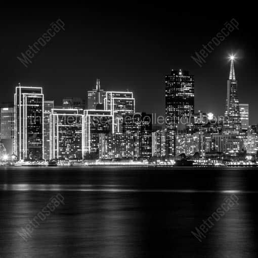 The Downtown San Francisco Skyline at Night -- San Francisco Black and White Wall Art