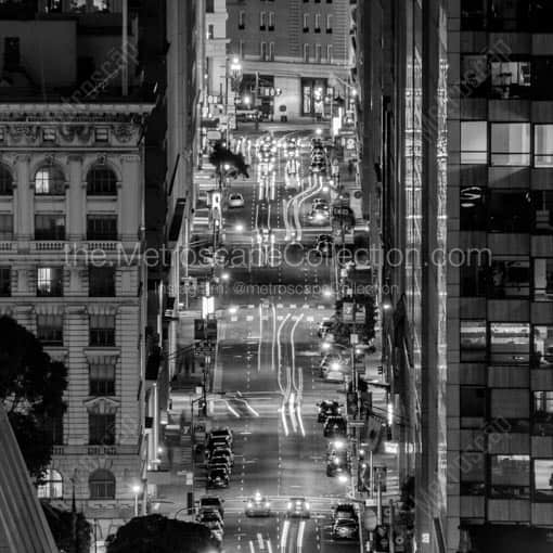 Downtown San Francisco Traffic at Night -- San Francisco Black and White Wall Art