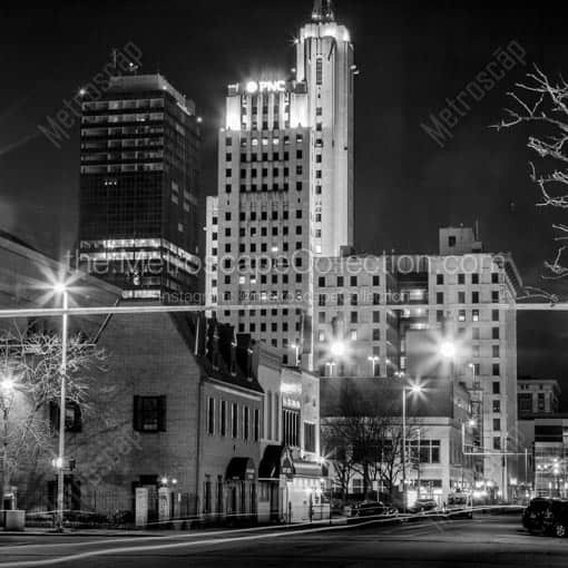 Downtown Toledo at Night from Jackson at Superior -- Toledo Black and White Wall Art