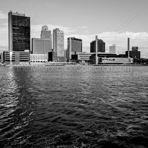 The Toledo Skyline along a Choppy Maumee River -- Toledo Black and White Wall Art