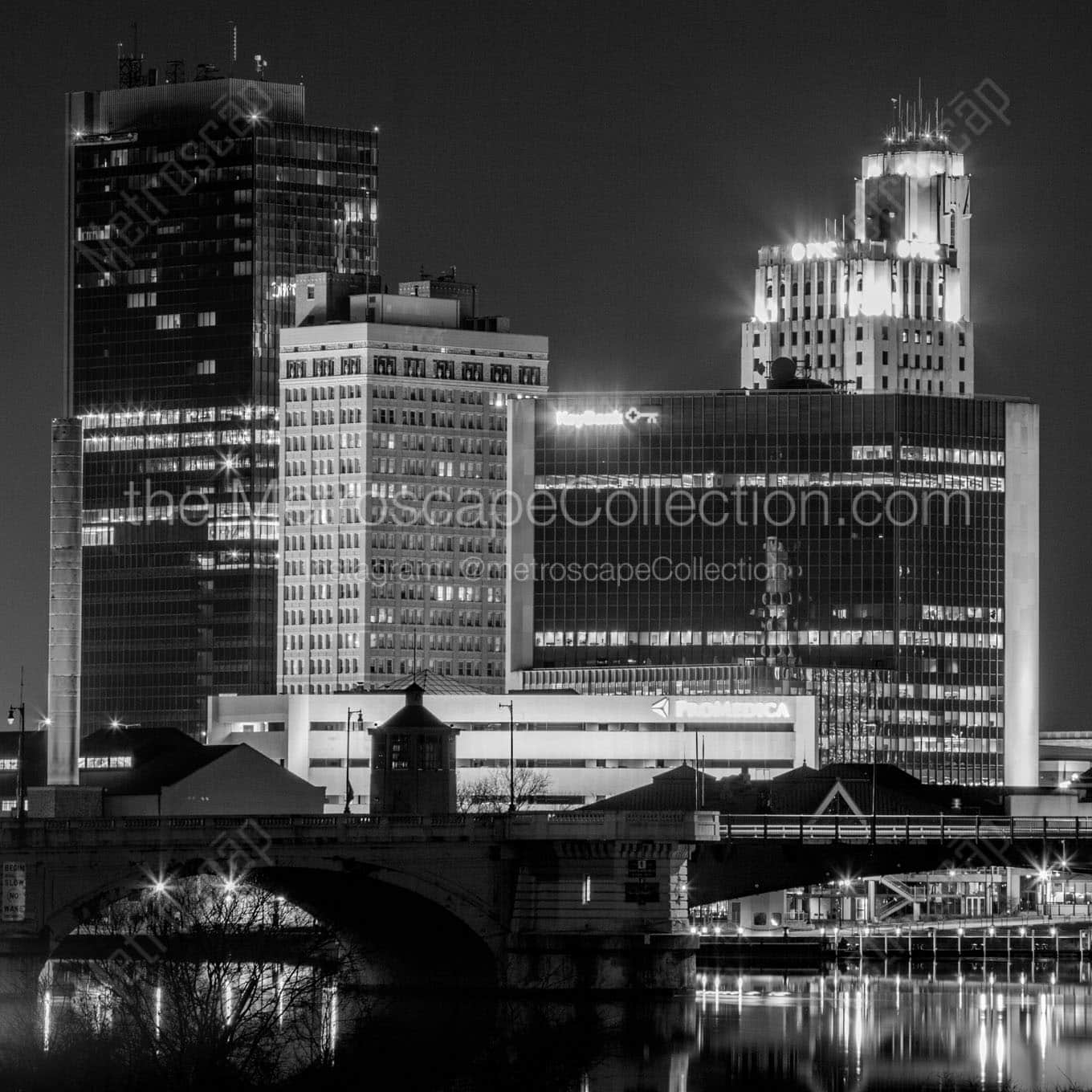 The Key Bank and Tower on the Maumee Buildings at Night Wall Art square crop