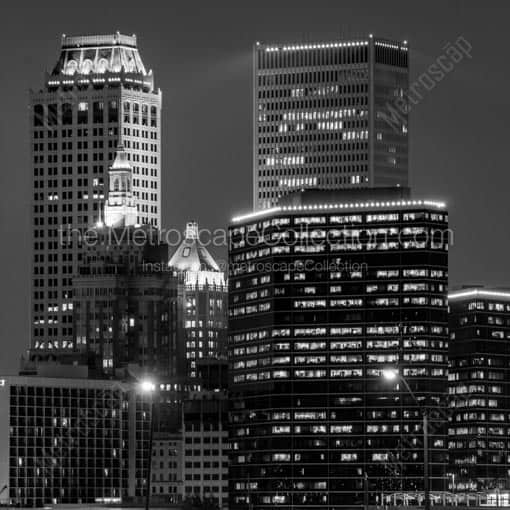 Downtown Tulsa at Night -- Tulsa Black and White Wall Art
