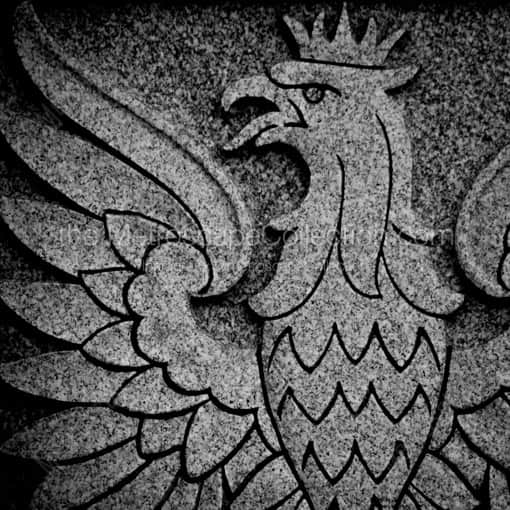 Matte Black MDF Framed Black and White Poland Photograph: The Eagle on the Polish Memorial in Poland Ohio in a Square Matte Black MDF Frame