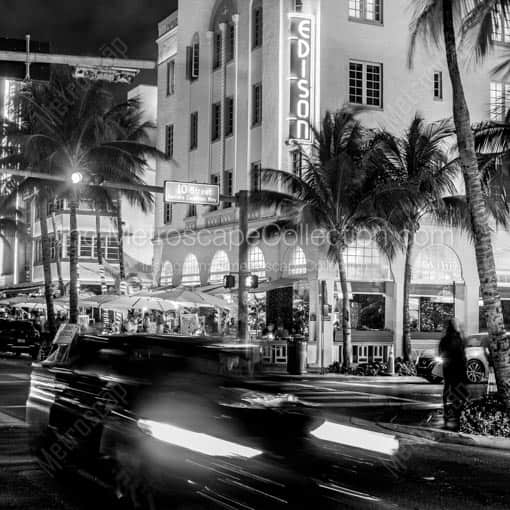 The Edison Hotel at Ocean Drive at 10th Street -- Miami Black and White Wall Art