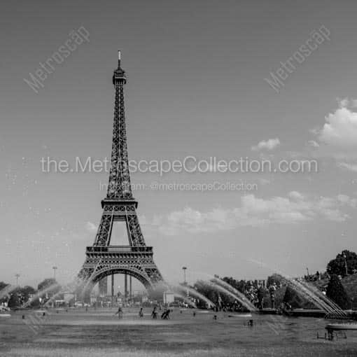 The Eiffel Tower from the Trocadero Gardens Warsaw Fountain -- Paris Black and White Wall Art
