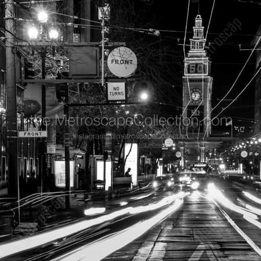 The Ferry Building Dressed up for SB50 -- San Francisco Black and White Wall Art