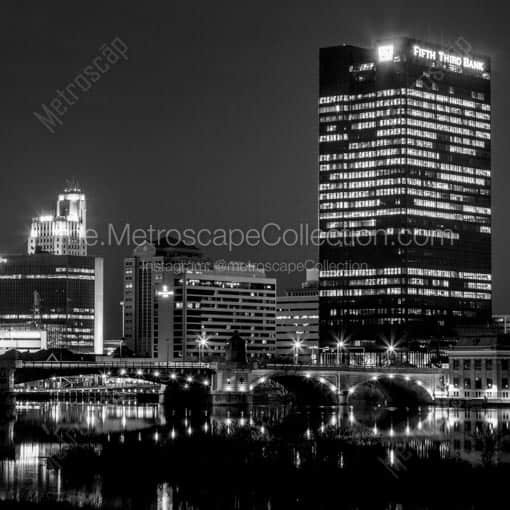 The Fifth Third Center on the Maumee River at Cherry Street -- Toledo Black and White Wall Art