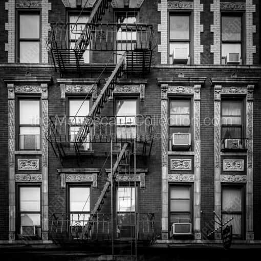 Fire Escapes on New York Brownstones -- New York City Black and White Wall Art