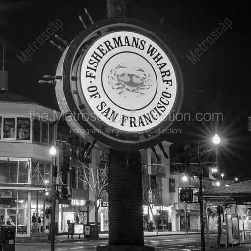 Fishermans Wharf at Night -- San Francisco Black and White Wall Art