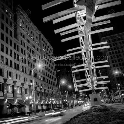 The Flyover Sculpture in Downtown Dayton -- Dayton Black and White Wall Art