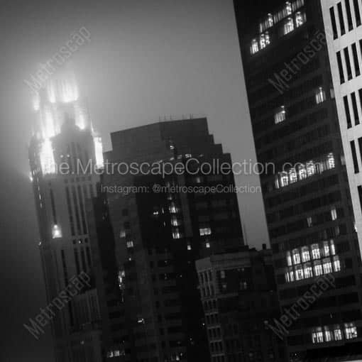 Fog Engulfs the Top of the LeVeque Tower -- Columbus Black and White Wall Art