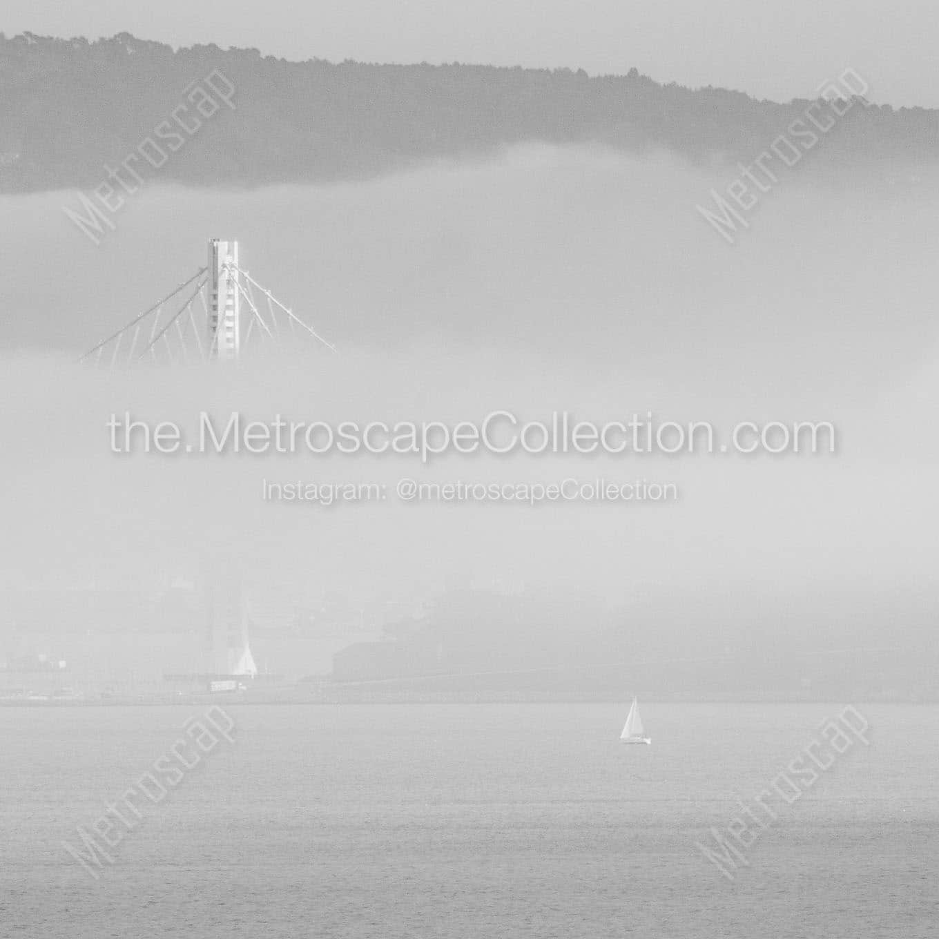A Small Sailboat under Fog on the San Francisco Bay Wall Art square crop