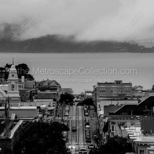 Fog Hanging Over Angel Island -- San Francisco Black and White Wall Art