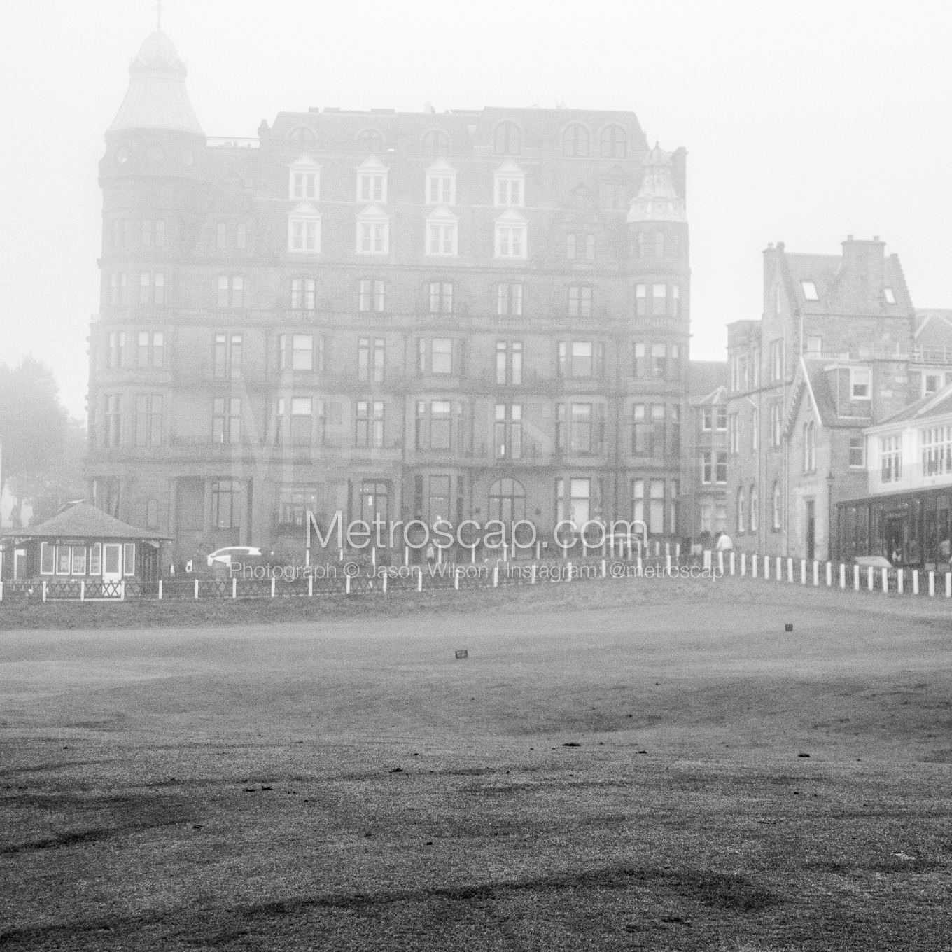 Foggy 18th Hole of the Old Course at St Andrews Wall Art square crop