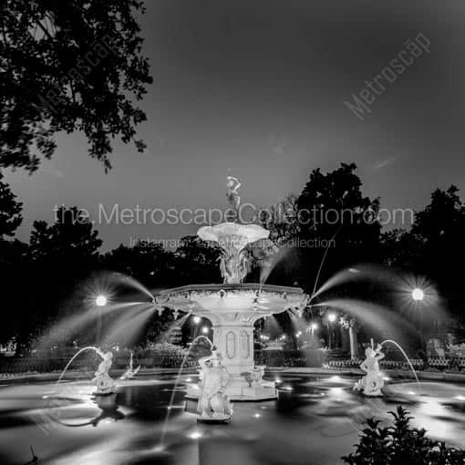 The Forsyth Fountain in Savannah -- Savannah Black and White Wall Art