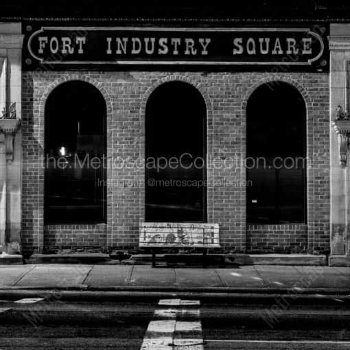 Fort Industry Square at Night -- Toledo Black and White Wall Art