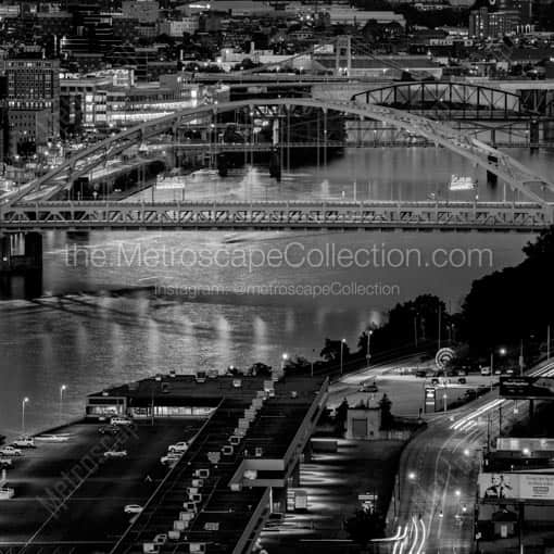 The Fort Pitt Bridge over the Monongahela at dusk -- Pittsburgh Black and White Wall Art