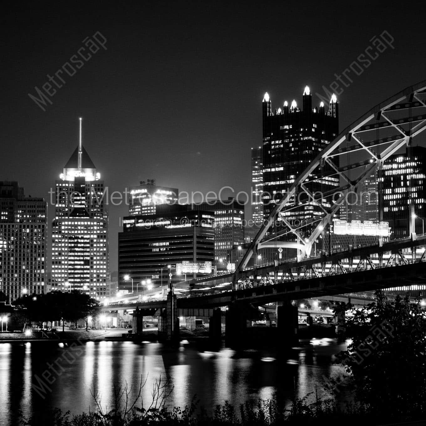 The Fort Pitt Bridge and Pittsburgh Skyline over the Monongahela River Wall Art square crop