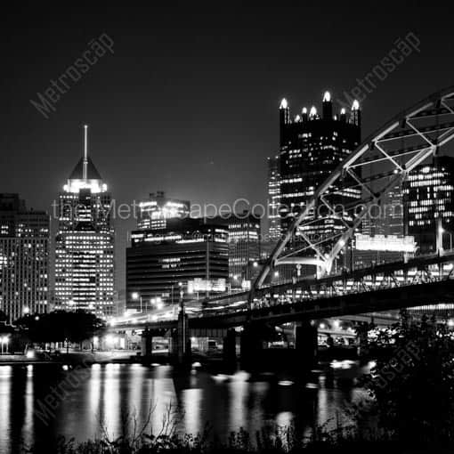 The Fort Pitt Bridge and Pittsburgh Skyline over the Monongahela River -- Pittsburgh Black and White Wall Art