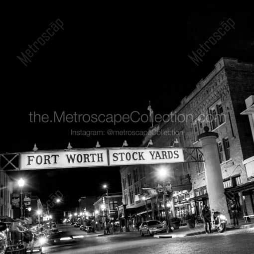 The Fort Worth Stock Yards -- Fort Worth Black and White Wall Art