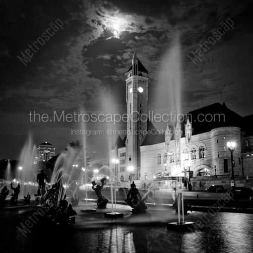 The Fountain in Aloe Plaza Across from Union Station -- St Louis Black and White Wall Art
