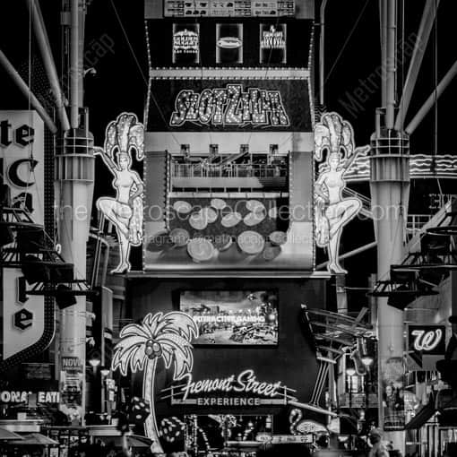 The Fremont Street Slotzilla Ziplines -- Las Vegas Black and White Wall Art