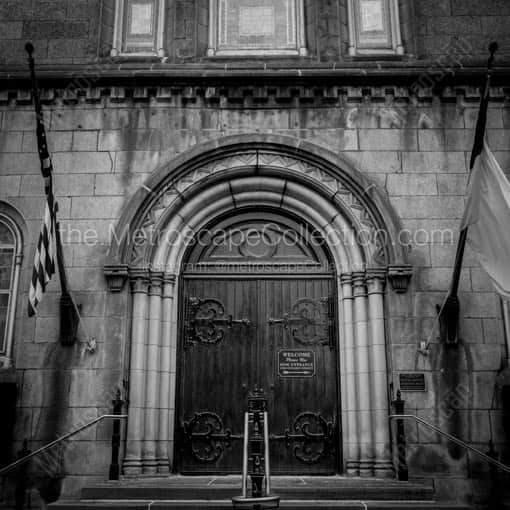 The Front Door of the Old Stone Church in Public Square -- Cleveland Black and White Wall Art