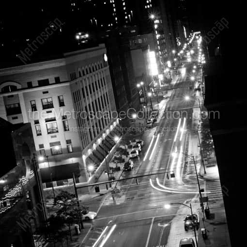 Front Street Cityscape at Night -- Columbus Black and White Wall Art