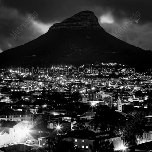 The Gardens District at Lions Head at Night -- Cape Town Black and White Wall Art