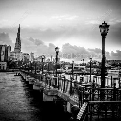 Gaslights Line Pier 7 in San Francisco -- San Francisco Black and White Wall Art