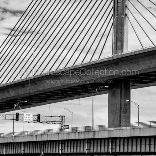 Under the Veterans Glass Skyway Bridge -- Toledo Black and White Wall Art