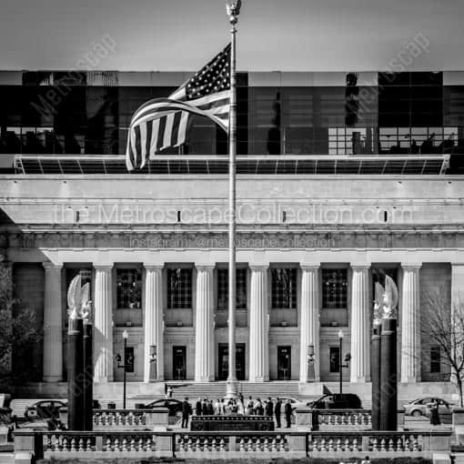 Golden Eagles near the Indian World War Memorial -- Indianapolis Black and White Wall Art