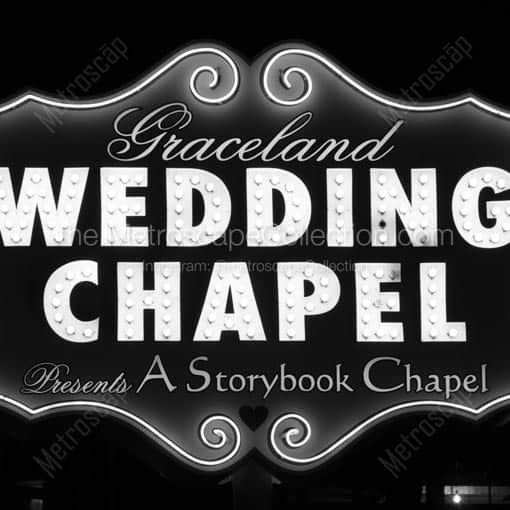 The Graceland Wedding Chapel -- Las Vegas Black and White Wall Art